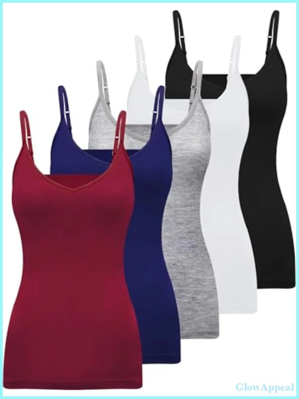 5 Pack V Neck Camisole Tops Spaghetti Strap Slim Fitted Tank Undershirt